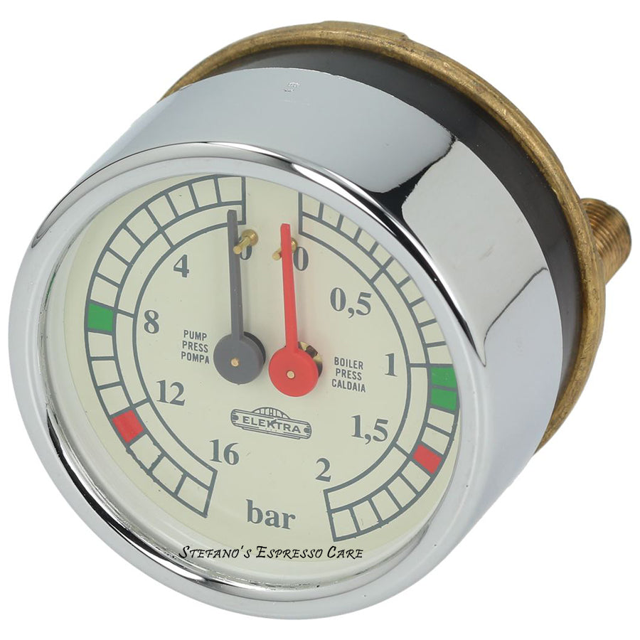 Gauge for water and steam pressure for elektra espresso machine