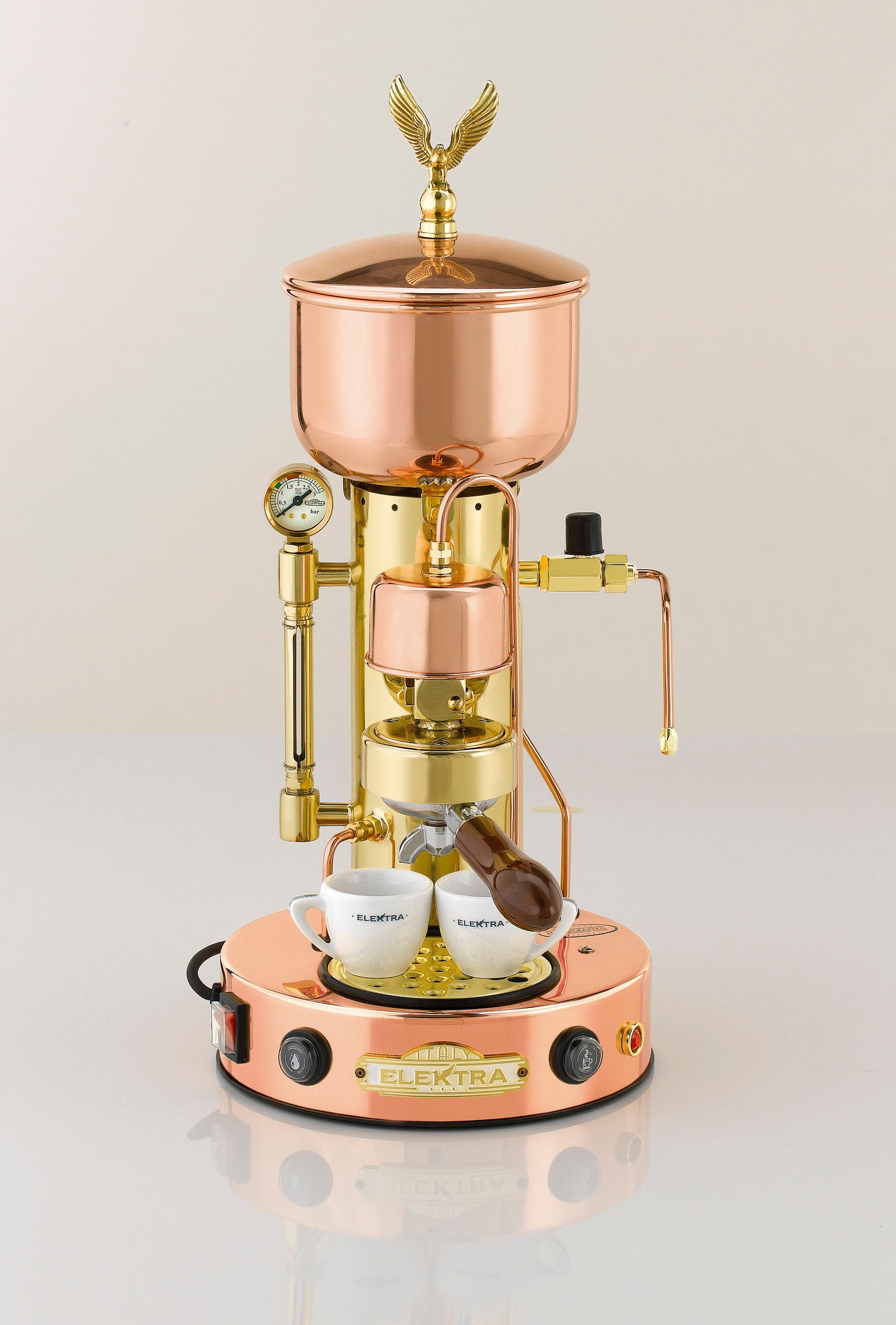 Elektra Microcasa Semiautomatica copper & brass SX Elektra espresso machine line from Stefano